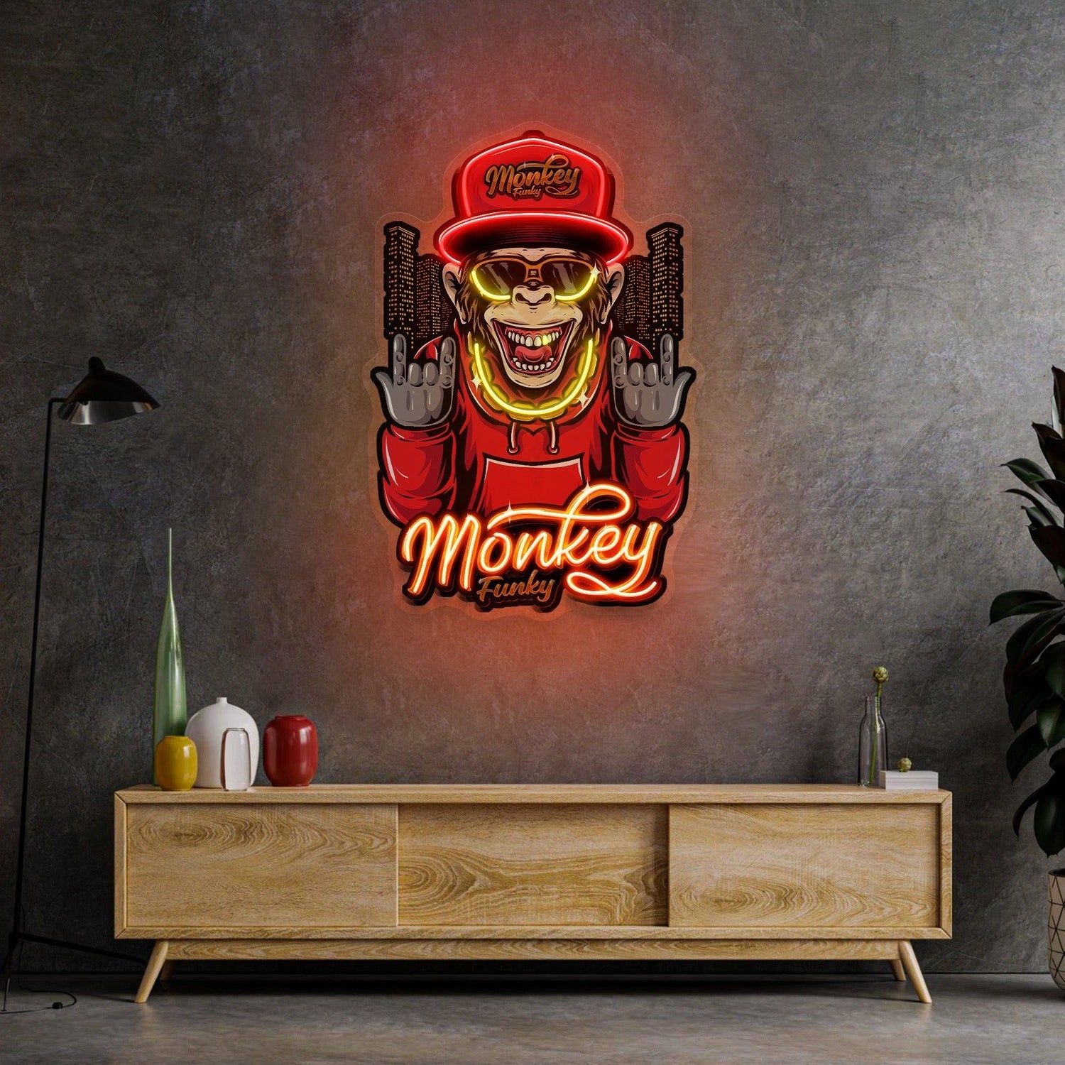 Monkey Gold Chain Uv Printed Led Neon Sign For Urban Decor | Shineneon