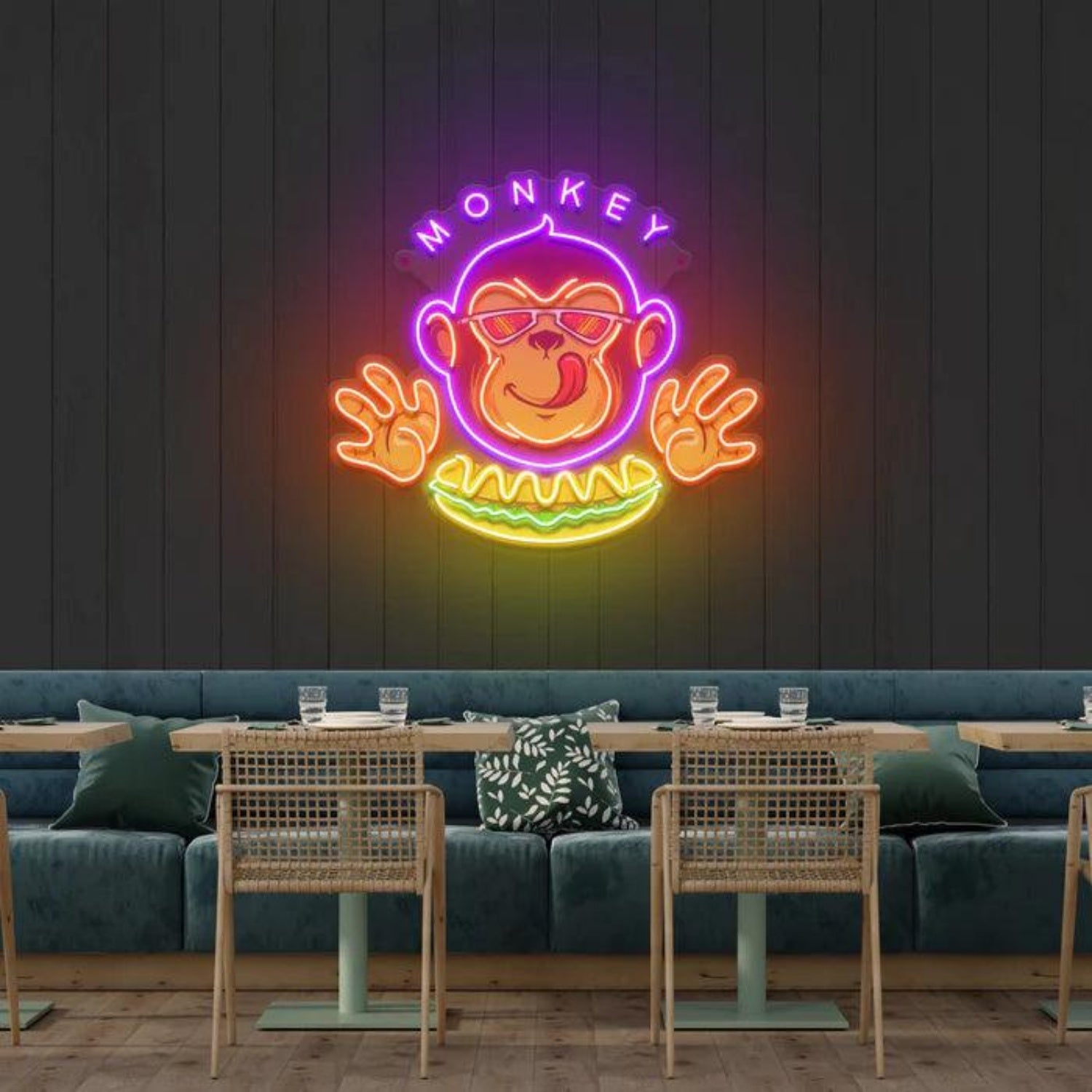 Monkey Hotdog UV Art LED Neon Sign for Cafe Bar Decor | Shineneon