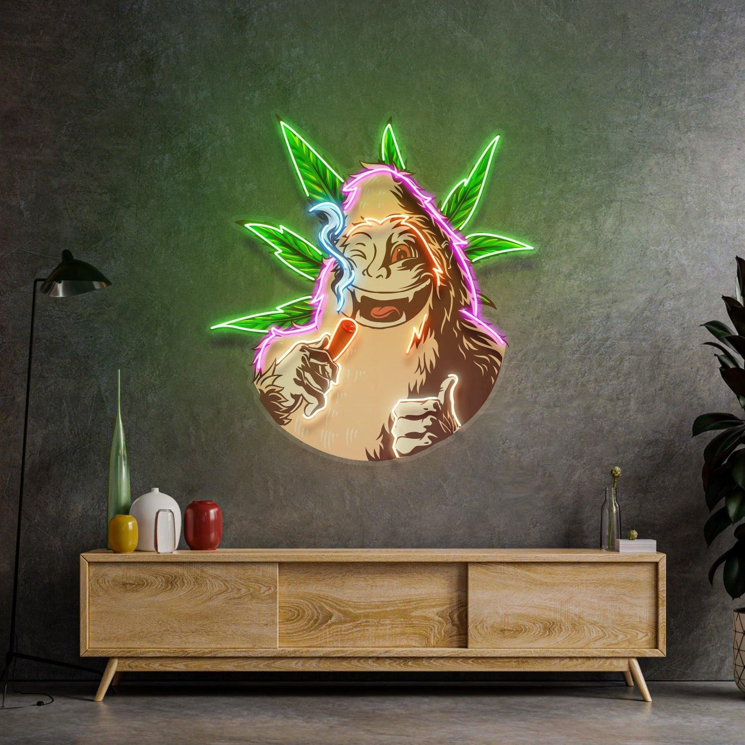 Monkey On Drugs Pop Art Uv Printed Led Neon Sign For Home Bar Decor | Shineneon