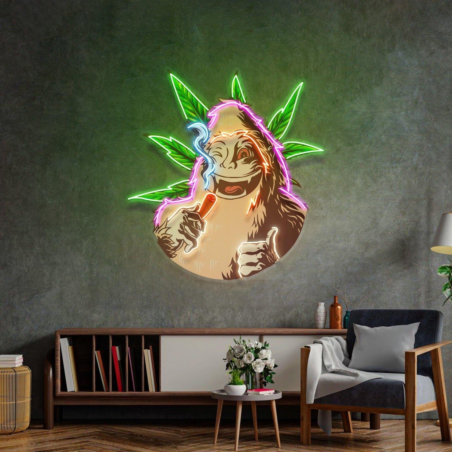 Monkey On Drugs Pop Art Uv Printed Led Neon Sign For Home Bar Decor | Shineneon