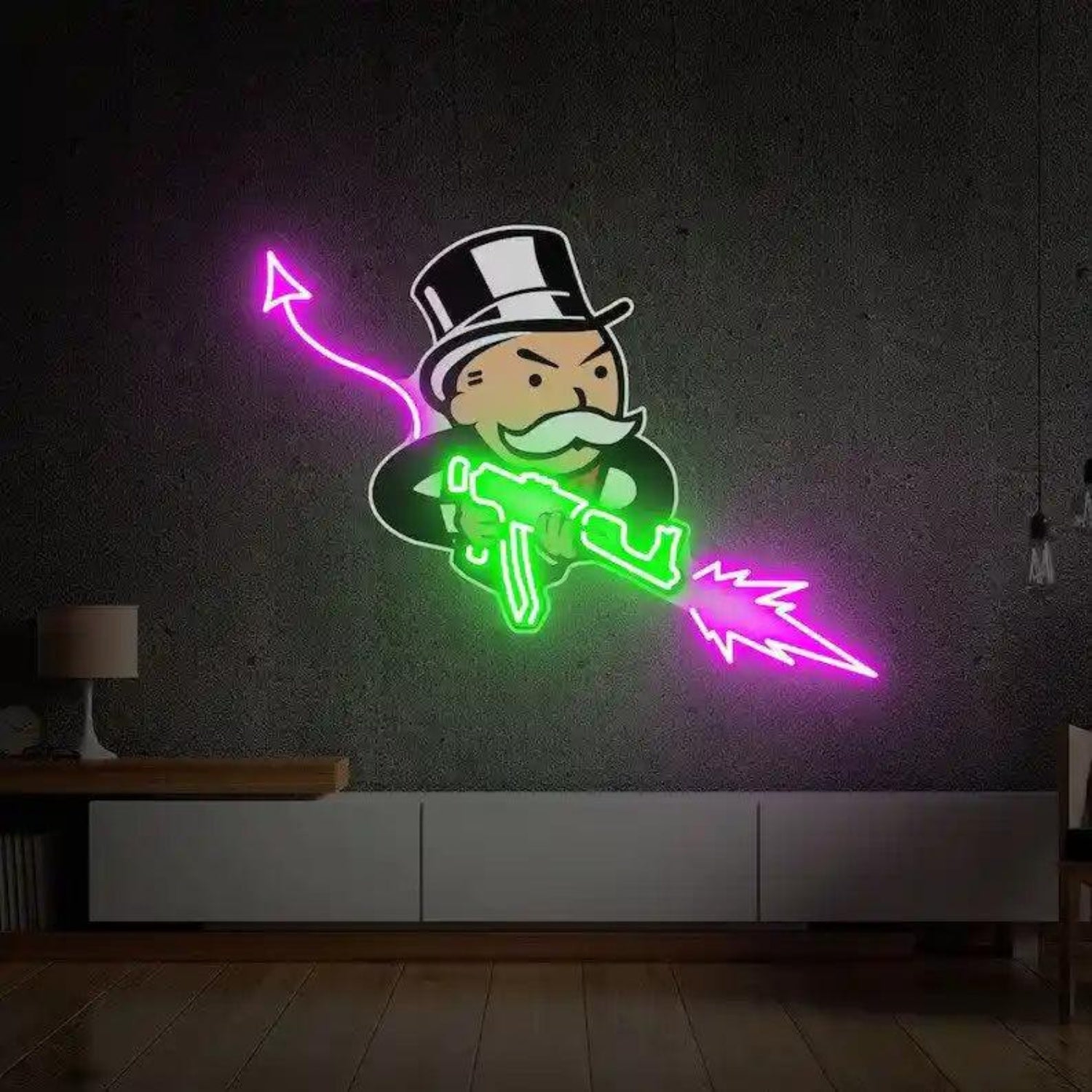Monopoly Uncle Devil Cartoon Purple Blue LED Neon Sign for Home Decor | Shineneon