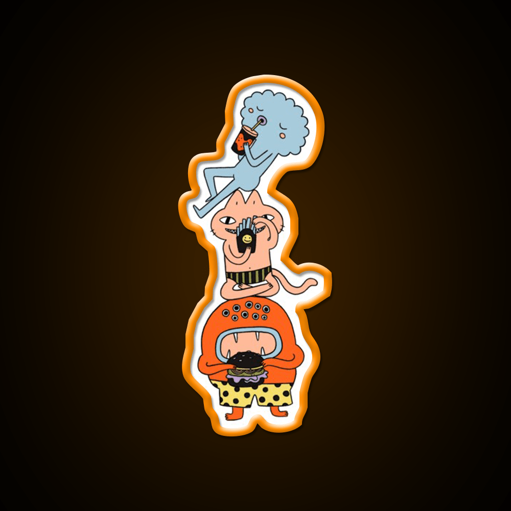 Monster Trio Doodle Coloured Fast Food Led Neon Sign For Burger Place Rgb Color - Shineneon