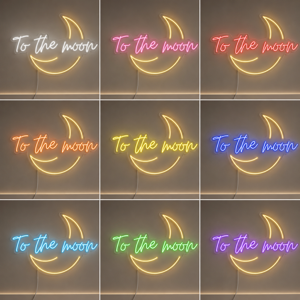 Moon Bedroom LED Neon Sign color grid