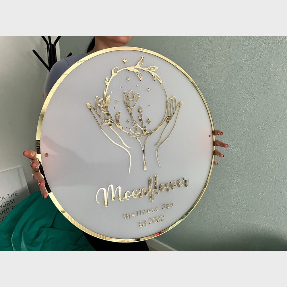 Moon Flowers Wellness Spa Acrylic Business Logo Sign - Shineneon