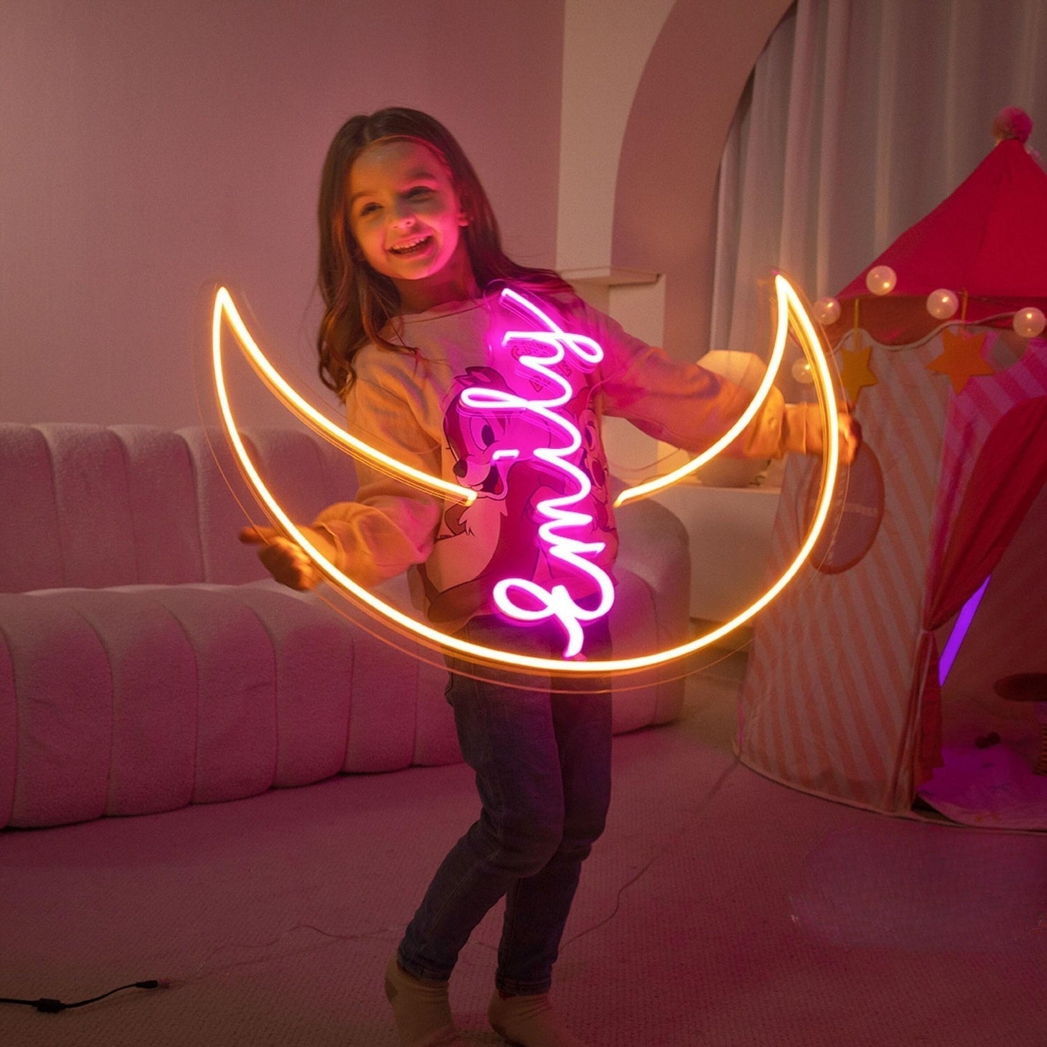 Moon Led Neon Sign With Your Kids Name | Shineneon