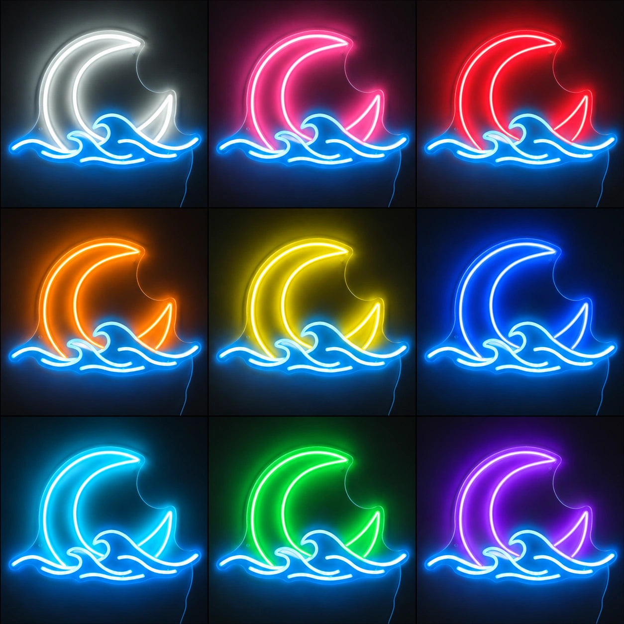 Moon Ocean Wave Neon Sign LED Neon Sign color grid