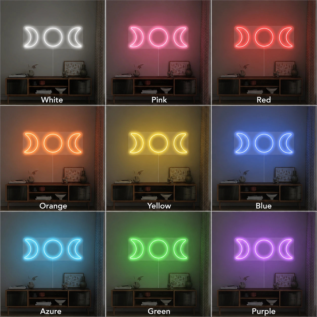 Moon Phase Wall Neon Sign LED Neon Sign color grid