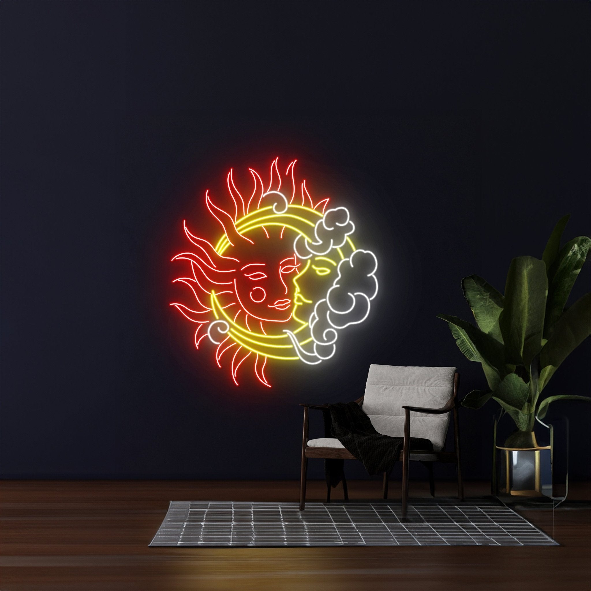 Moon Sun Couple Neon Light Sleeping Moon Sun Love Neon Sign - Shineneon