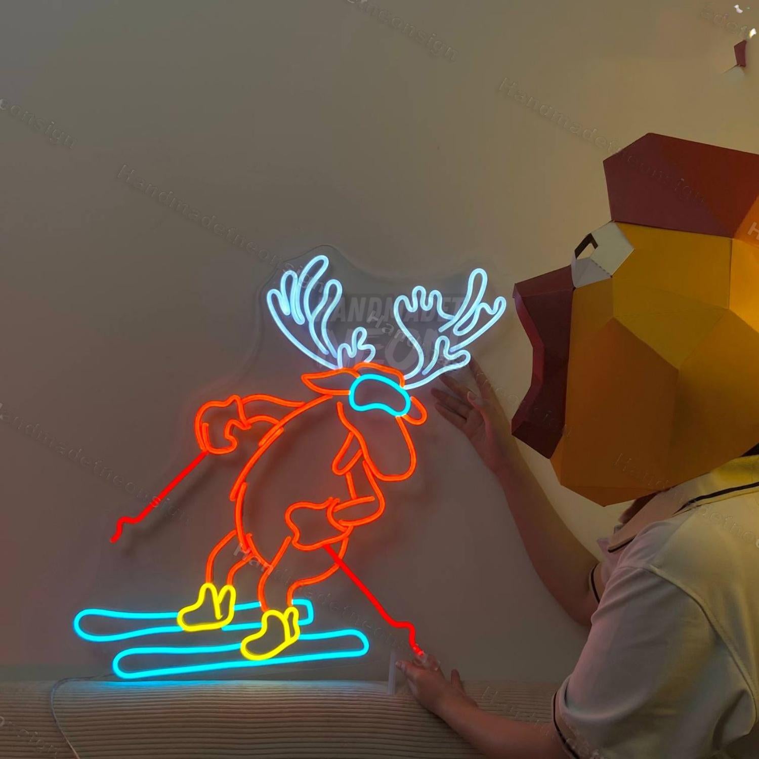 Moose Skiing Led Neon Sign Sports Led Neon Sign | Shineneon