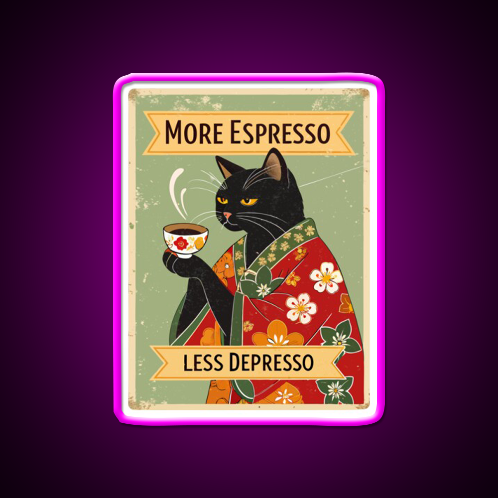 More Espresso Less Depresso Cat Cafe Led Neon Sign Espresso Bar Art Rgb Color