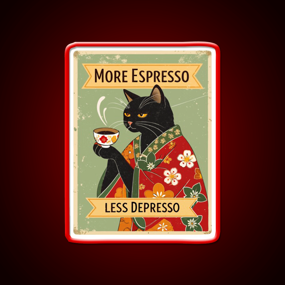 More Espresso Less Depresso Cat Cafe Led Neon Sign Espresso Bar Art Rgb Color - Shineneon
