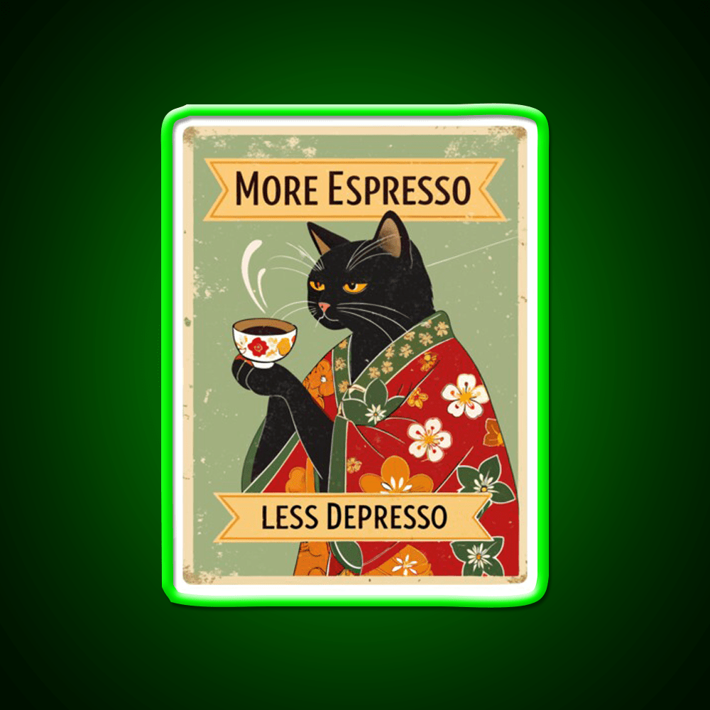 More Espresso Less Depresso Cat Cafe Led Neon Sign Espresso Bar Art Rgb Color - Shineneon