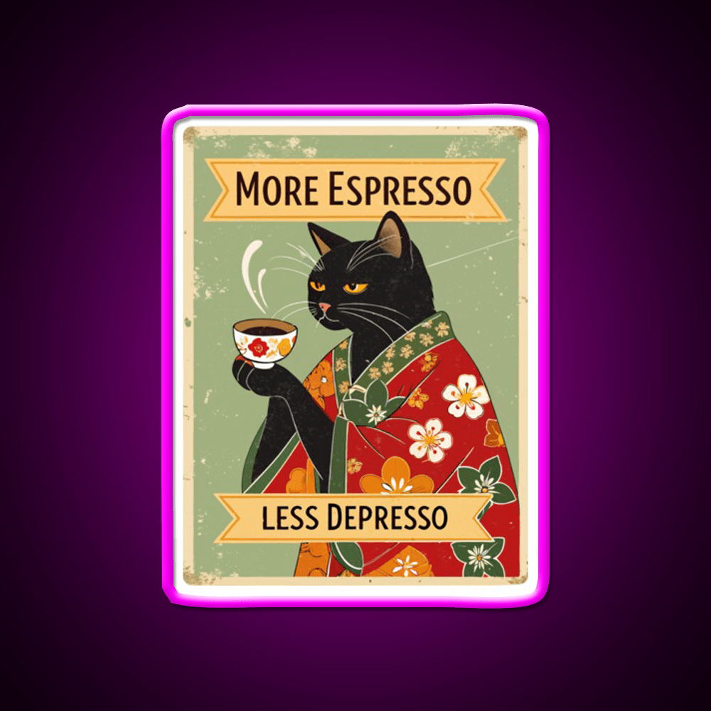 More Espresso Less Depresso Cat Cafe Led Neon Sign Espresso Bar Art Rgb Color - Shineneon