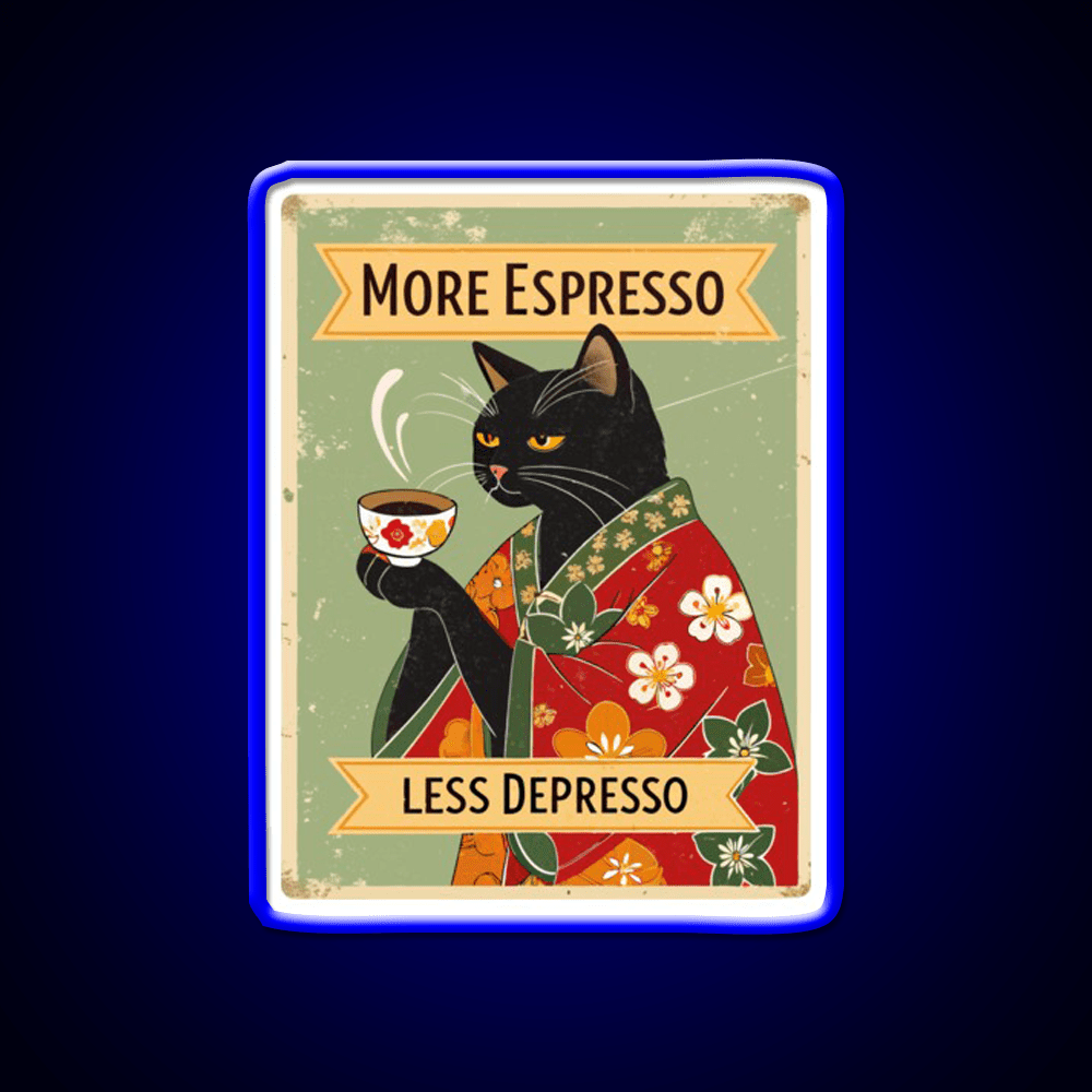 More Espresso Less Depresso Cat Cafe Led Neon Sign Espresso Bar Art Rgb Color - Shineneon