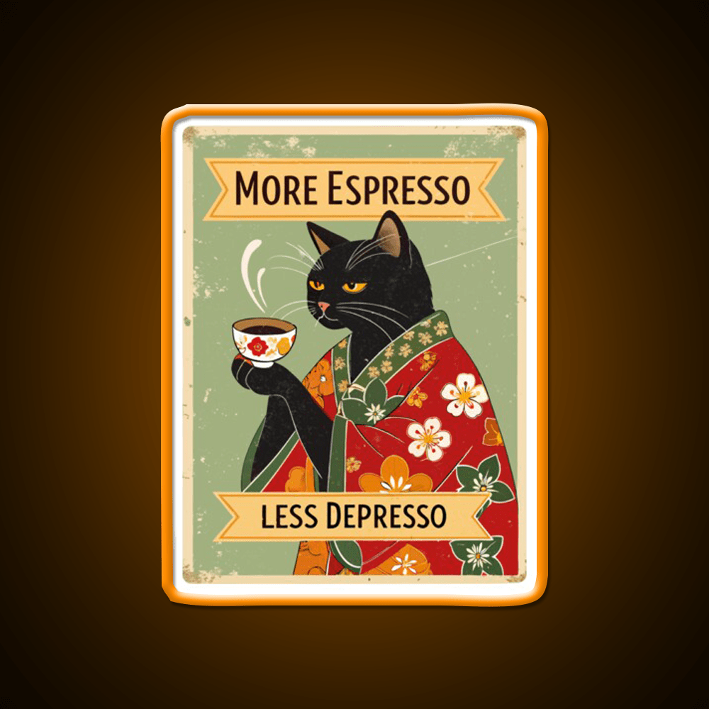 More Espresso Less Depresso Cat Cafe Led Neon Sign Espresso Bar Art Rgb Color - Shineneon