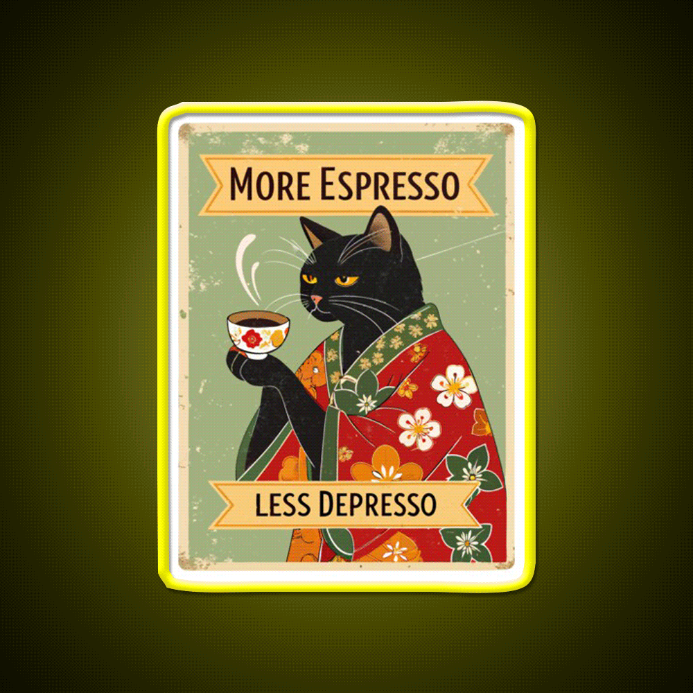 More Espresso Less Depresso Cat Cafe Led Neon Sign Espresso Bar Art Rgb Color