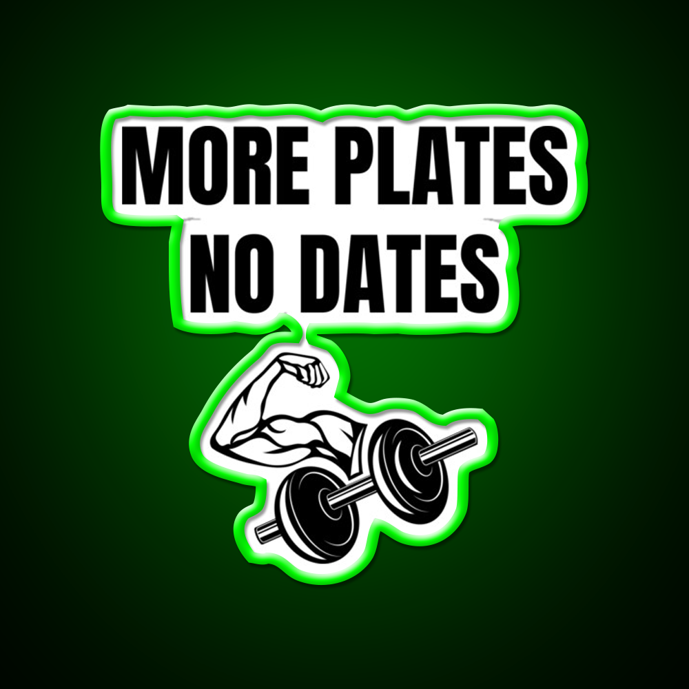 More Plates No Dates Gym Fitness Led Neon Sign For Workout Wall Rgb Color