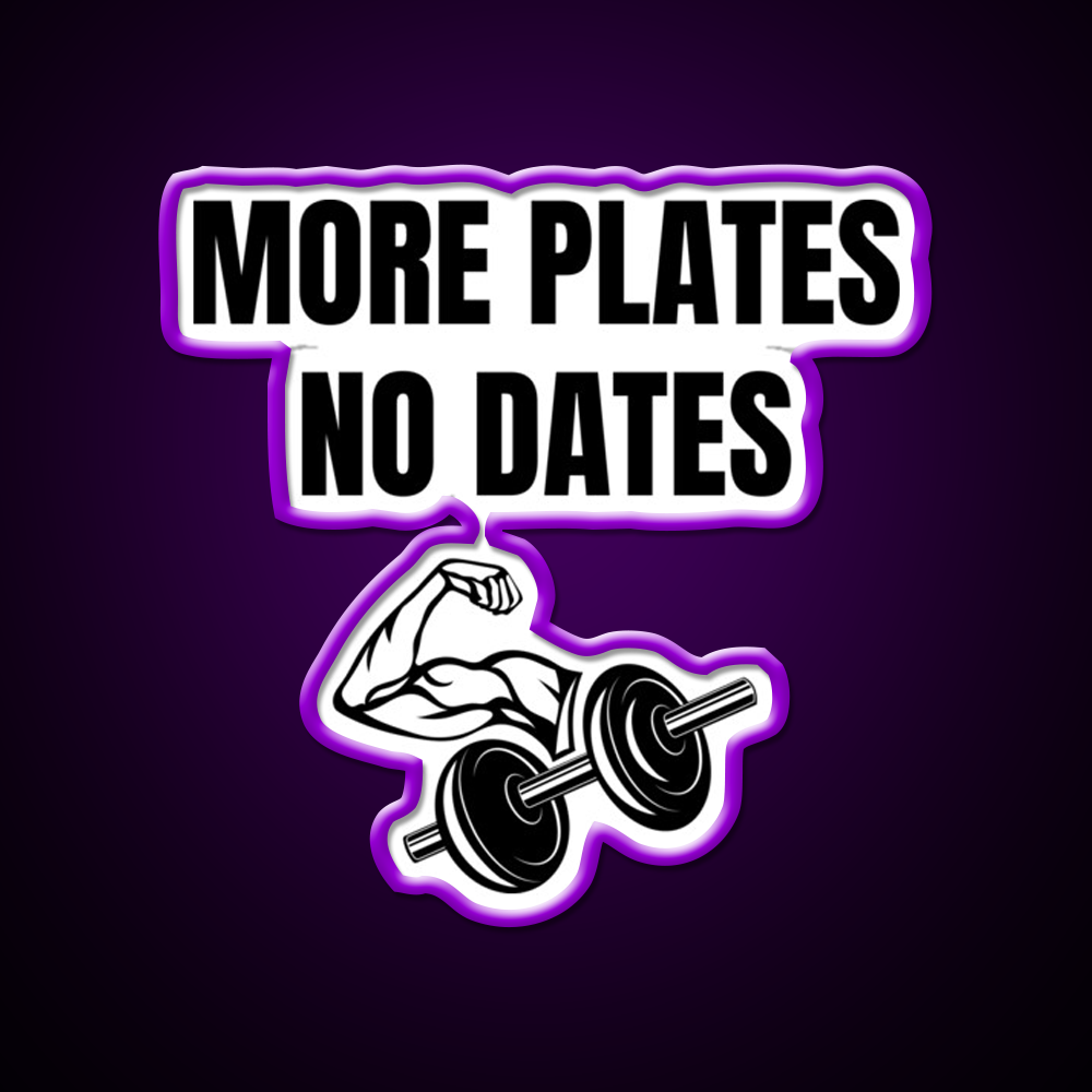 More Plates No Dates Gym Fitness Led Neon Sign For Workout Wall Rgb Color