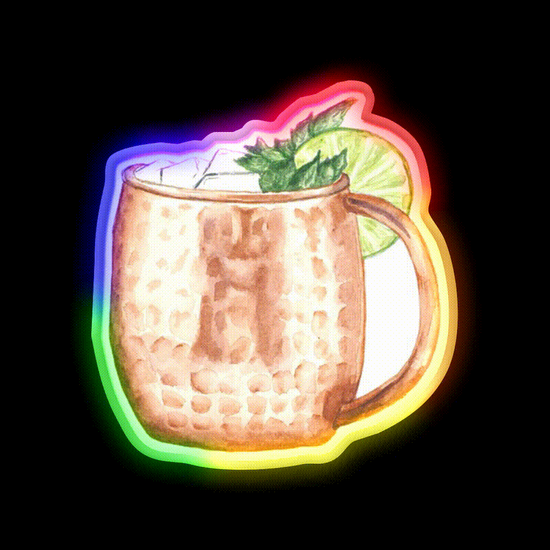 Moscow Mule Watercolor Painting Cocktail Bar Decor Led Neon Sign Rgb Color - LED neon sign close-up detail