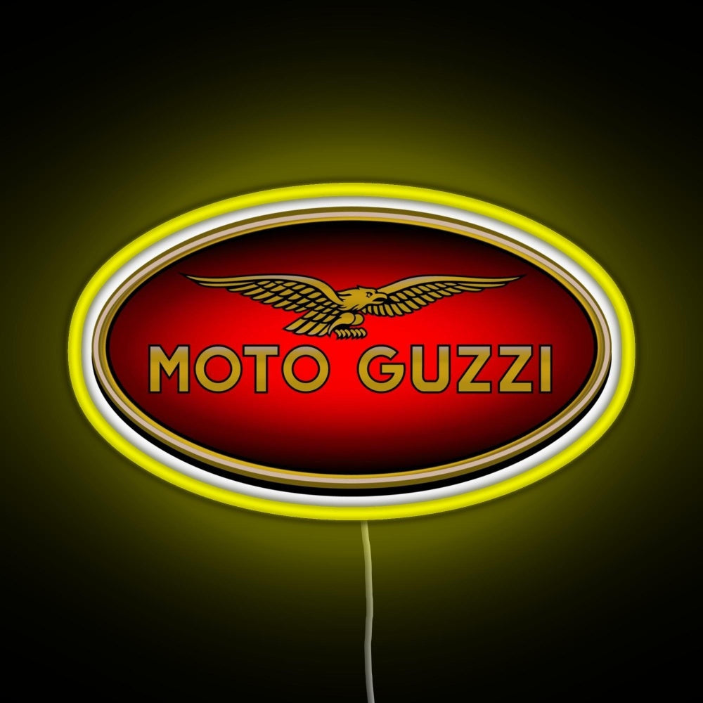 Moto Guzzi Logo Type 1 Colour Rgb Neon Sign - Neon sign mounted on wall in room