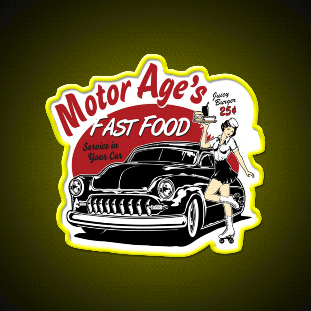 Motor Age Fast Food Essential Fast Food Led Neon Sign For Burger Place Rgb Color - Custom LED neon sign front view