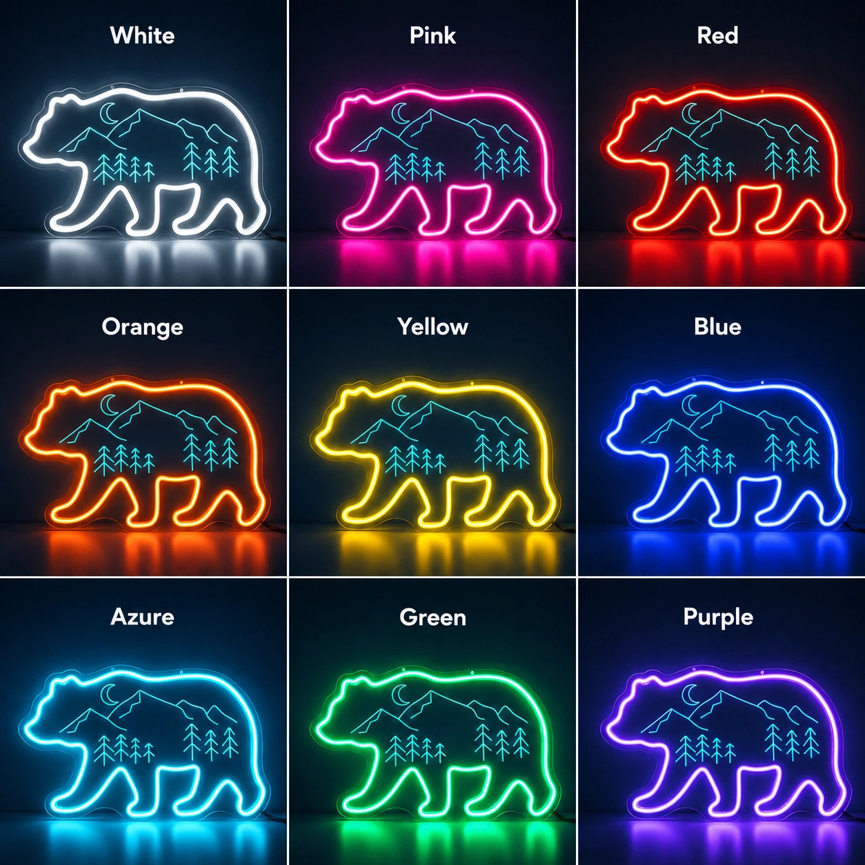 Mountain Bear Outline Neon Sign LED Neon Sign color grid