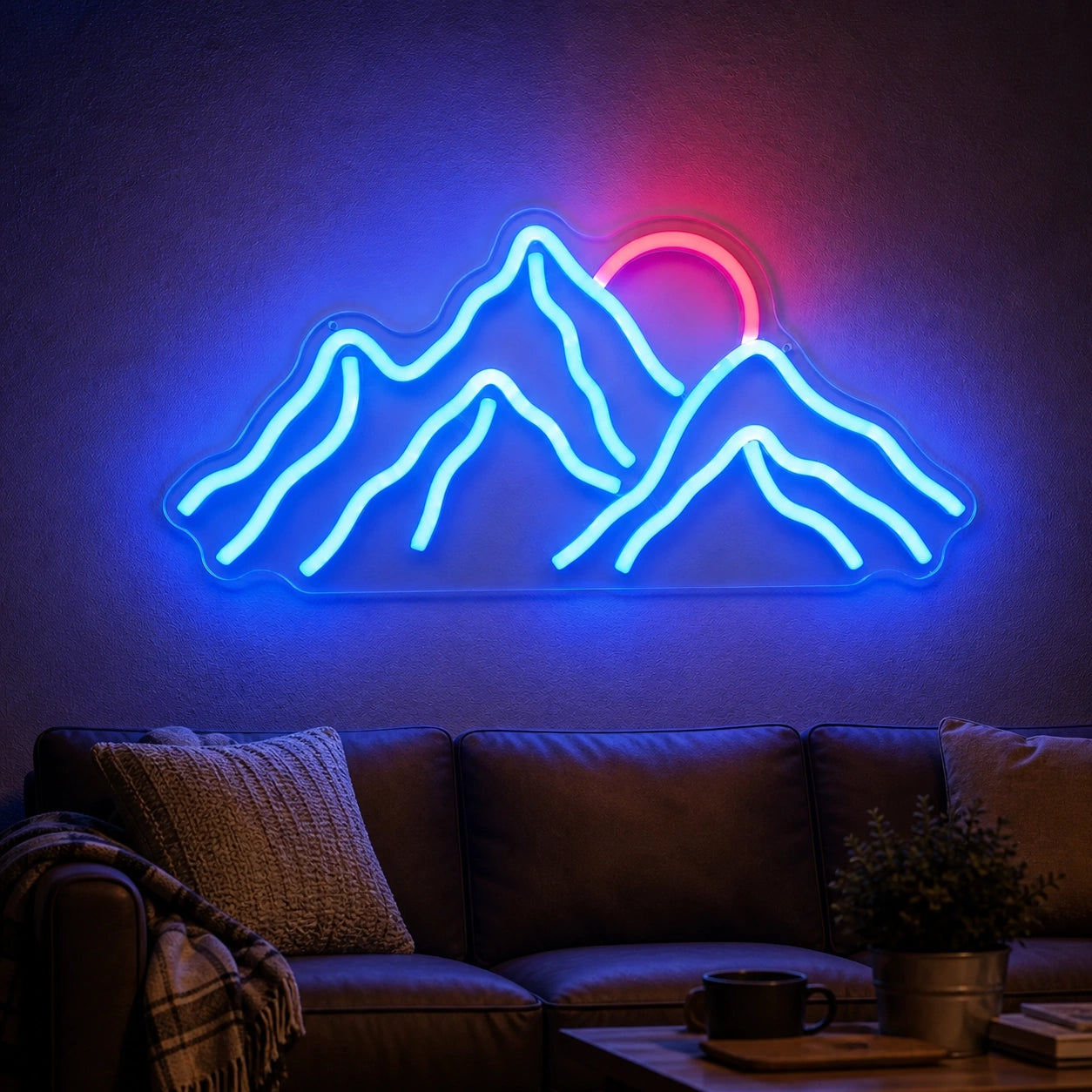 Mountain Range Rising Sun Vintage LED Neon Sign real lifestyle scene