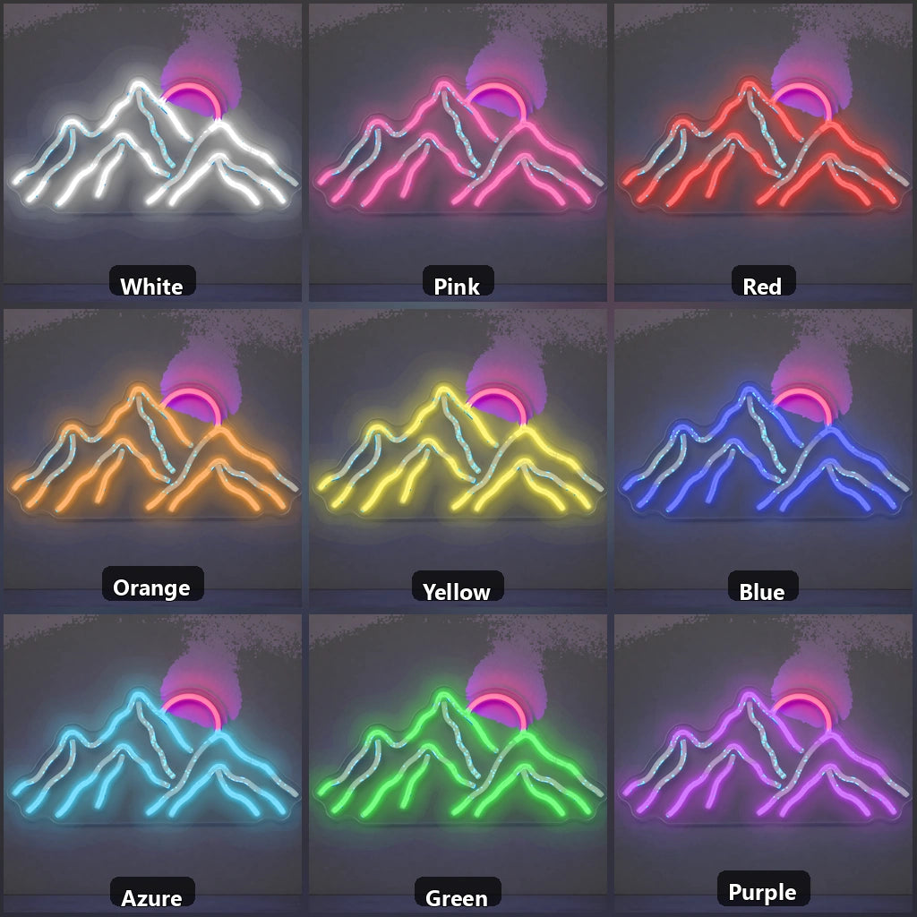 Mountain Range Rising Sun Vintage LED Neon Sign color grid