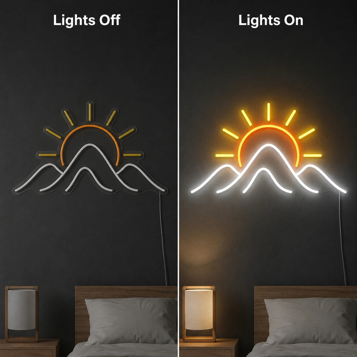 Mountain Sun Line Neon Sign LED Neon Sign day and night comparison