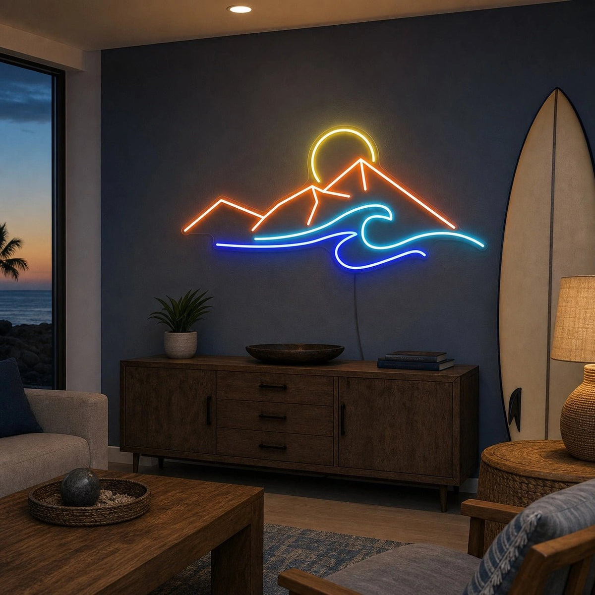 Mountain Sunrise And Ocean Wave LED Neon Sign - Shineneon