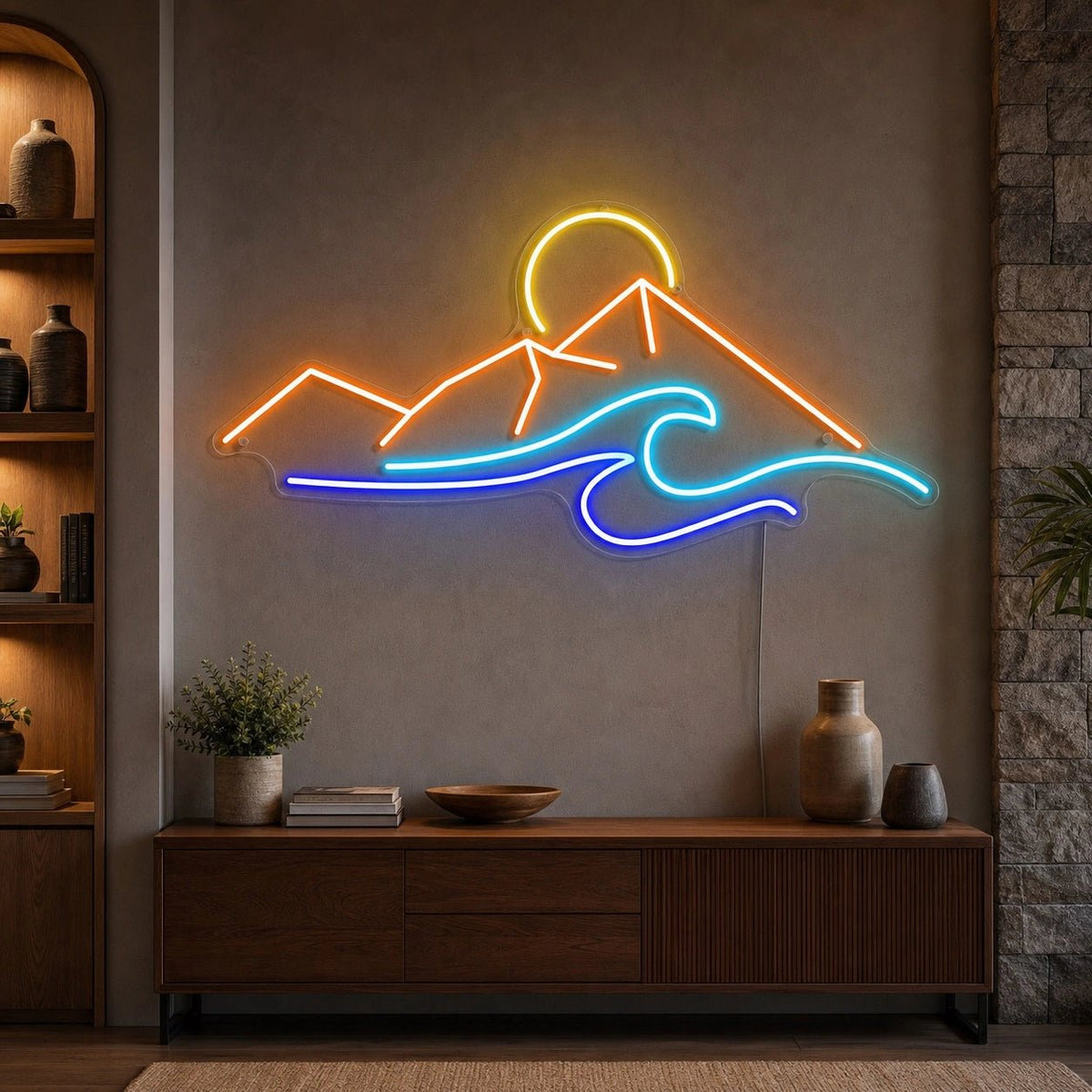 Mountain Sunrise And Ocean Wave LED Neon Sign - Shineneon