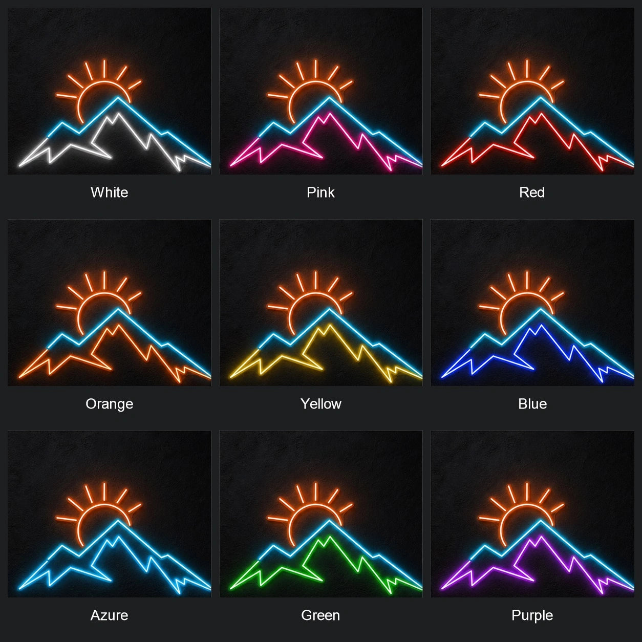Mountain Sunrise Peaks LED Neon Sign color grid