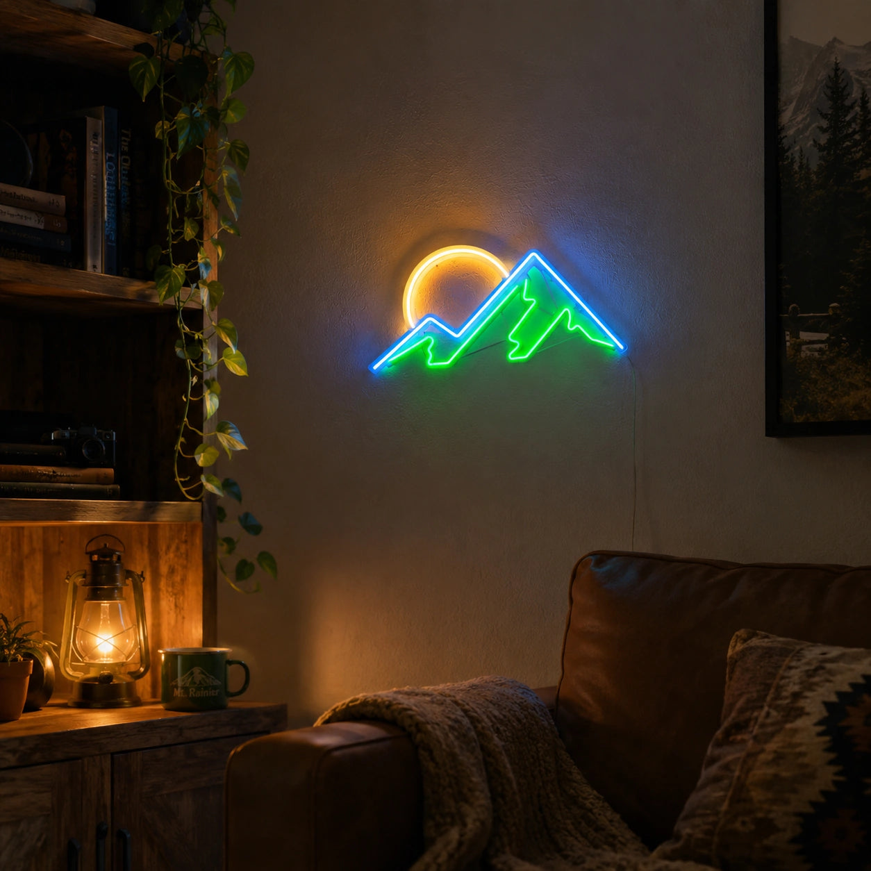 Mountain Sunset Man Cave LED Neon Sign size image