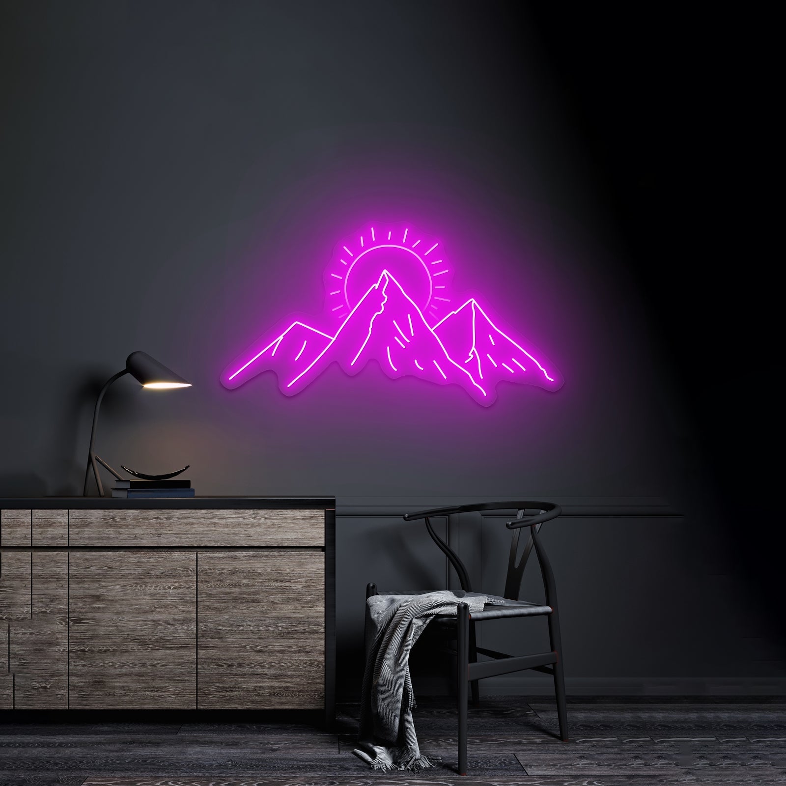 Mountains With Sun Artwork Led Signs For Business - Shineneon