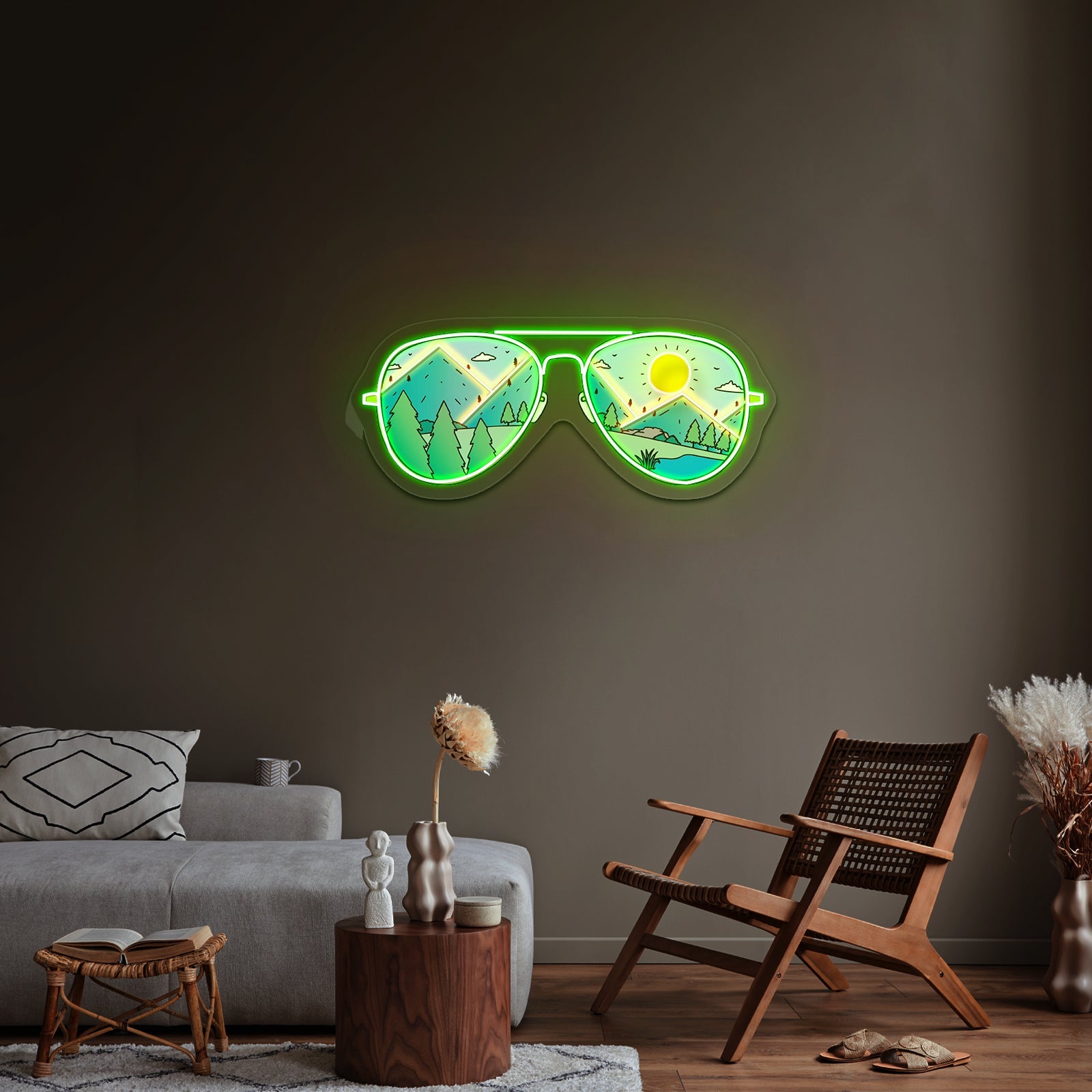 Mountains With Sunglasses Hiking Camping Artwork Neon Sign For Wedding - Shineneon