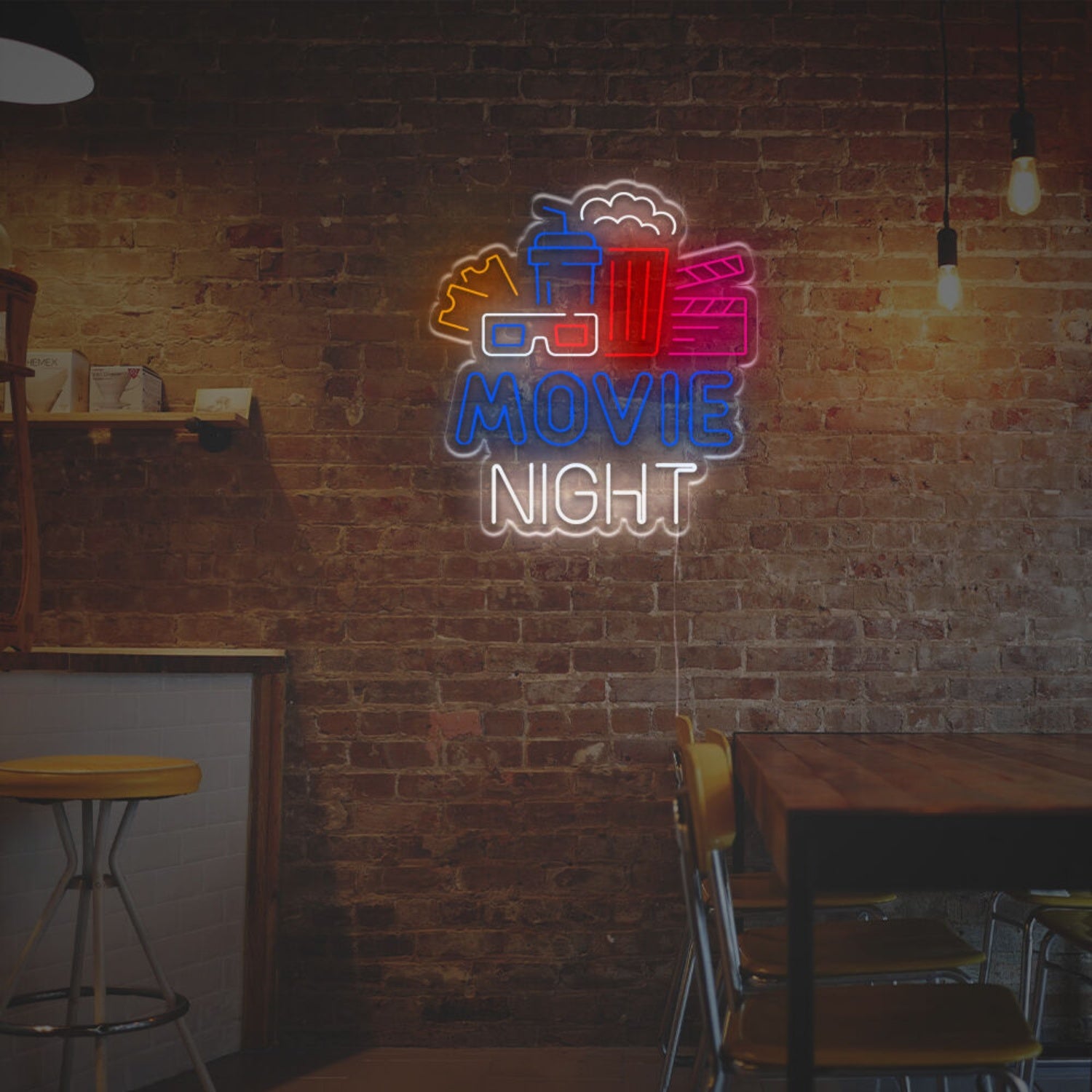 Movie Night With Pop Corn Led Neon Sign | Shineneon