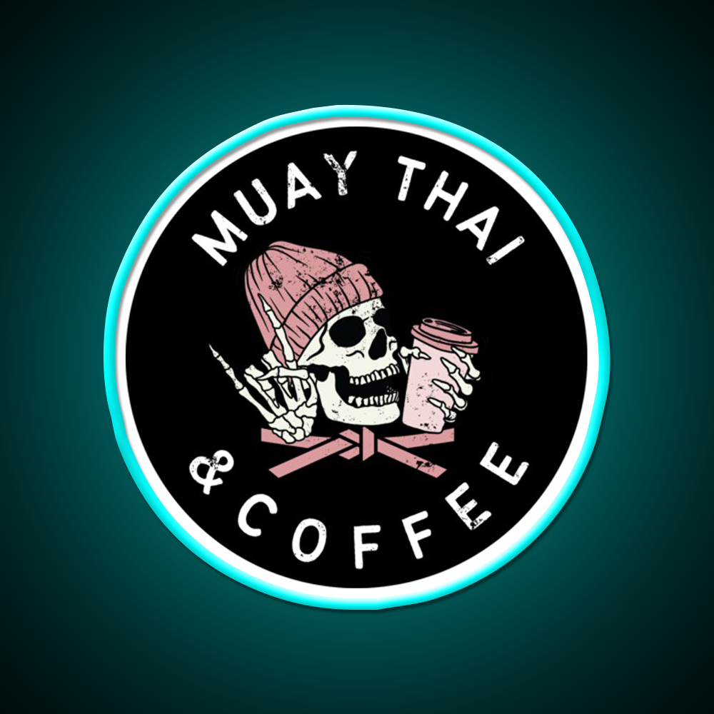 Muay Thai And Coffee Beanie Rock Skull Led Neon Sign Espresso Bar Art Rgb Color