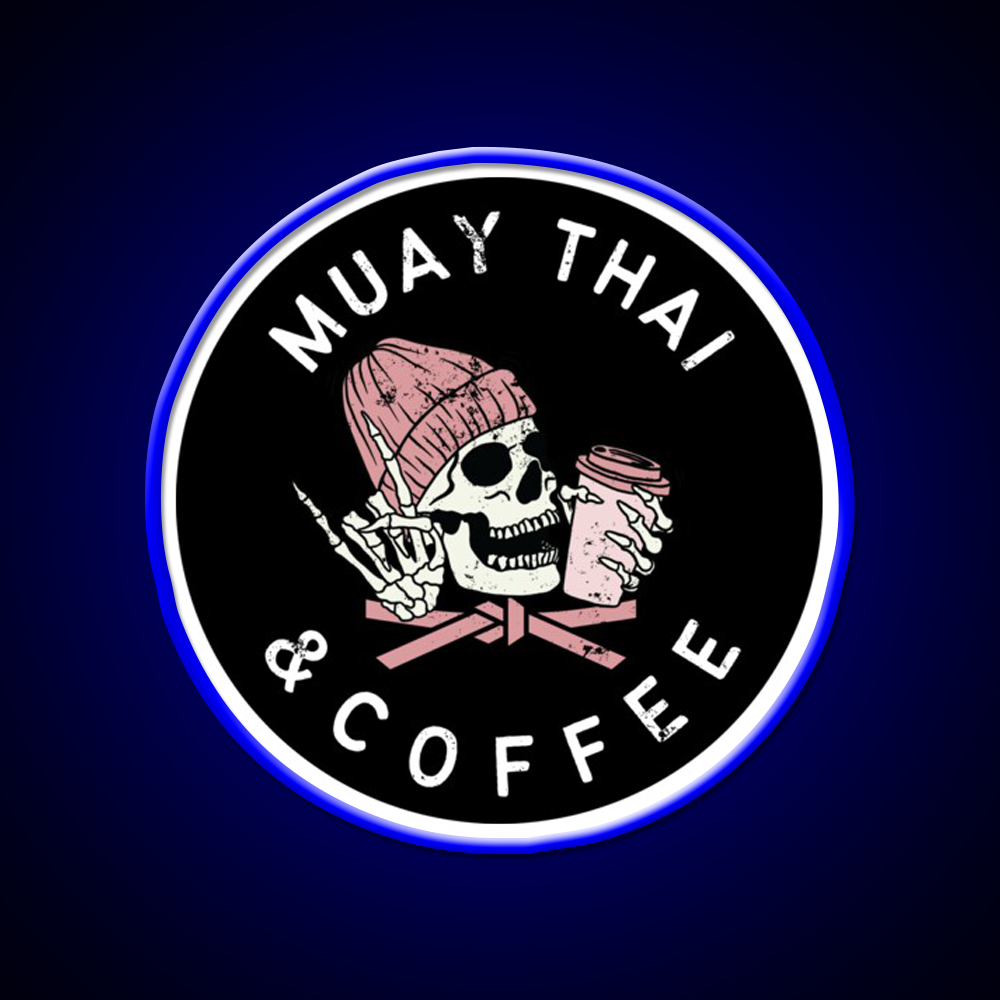 Muay Thai And Coffee Beanie Rock Skull Led Neon Sign Espresso Bar Art Rgb Color