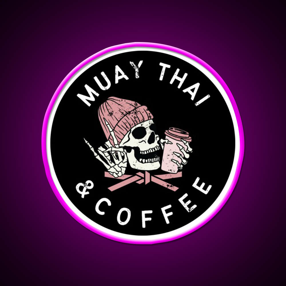 Muay Thai And Coffee Beanie Rock Skull Led Neon Sign Espresso Bar Art Rgb Color
