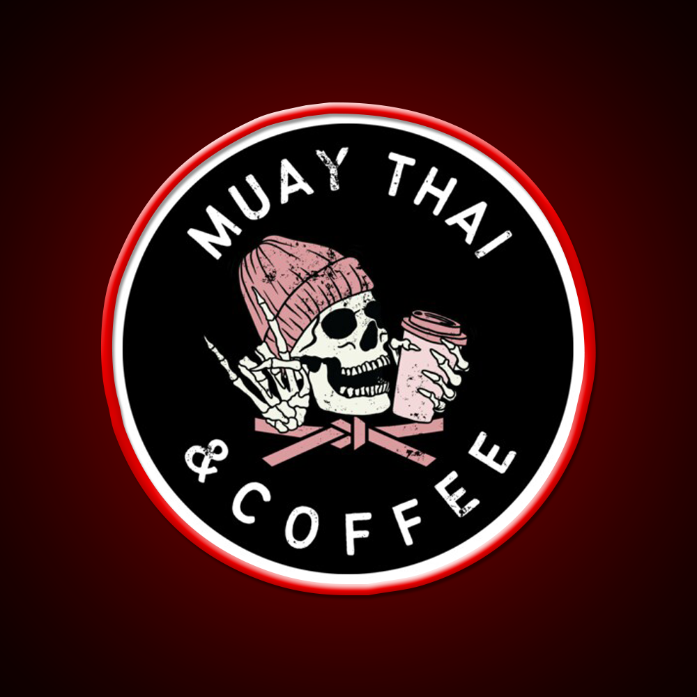 Muay Thai And Coffee Beanie Rock Skull Led Neon Sign Espresso Bar Art Rgb Color