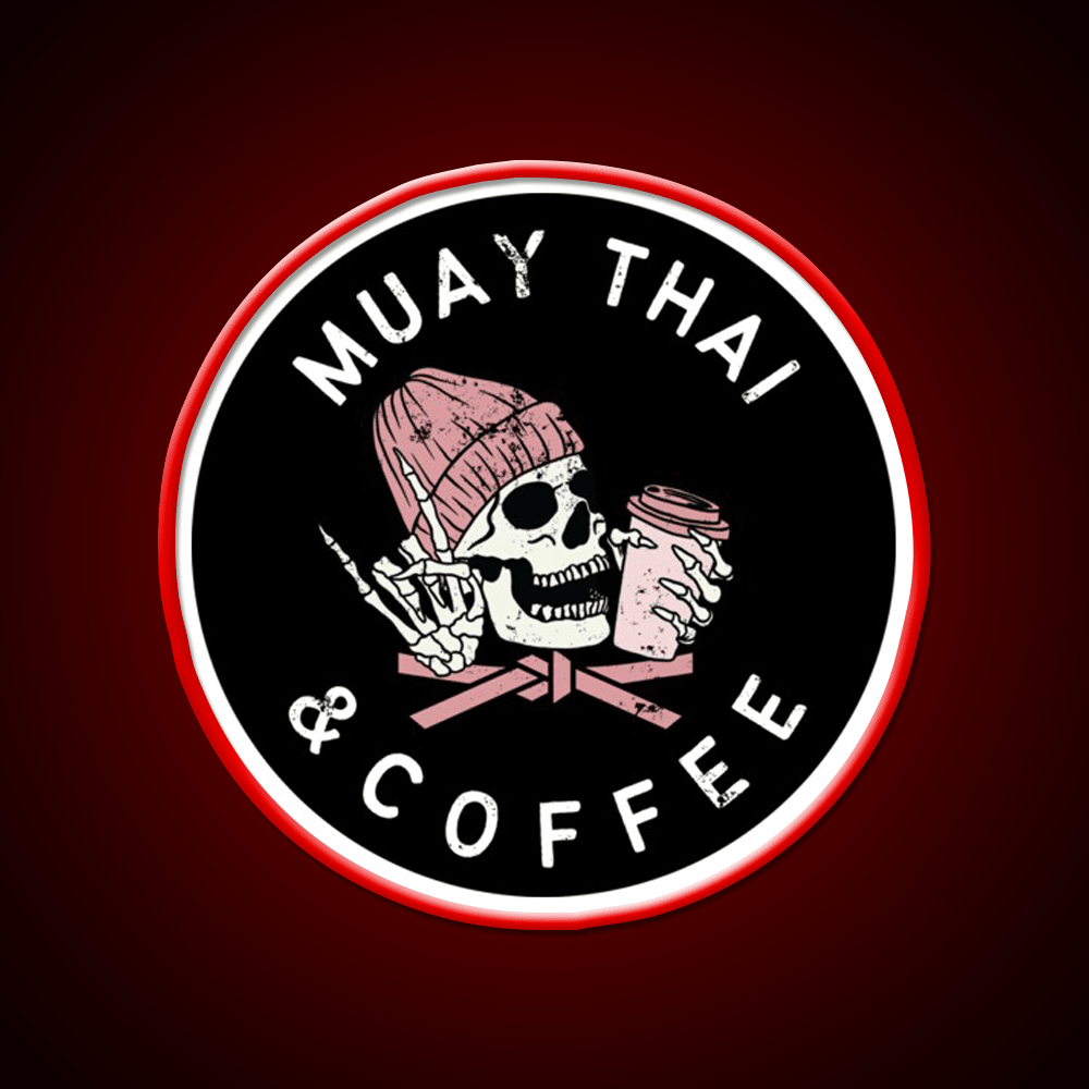 Muay Thai And Coffee Beanie Rock Skull Led Neon Sign Espresso Bar Art Rgb Color - Shineneon