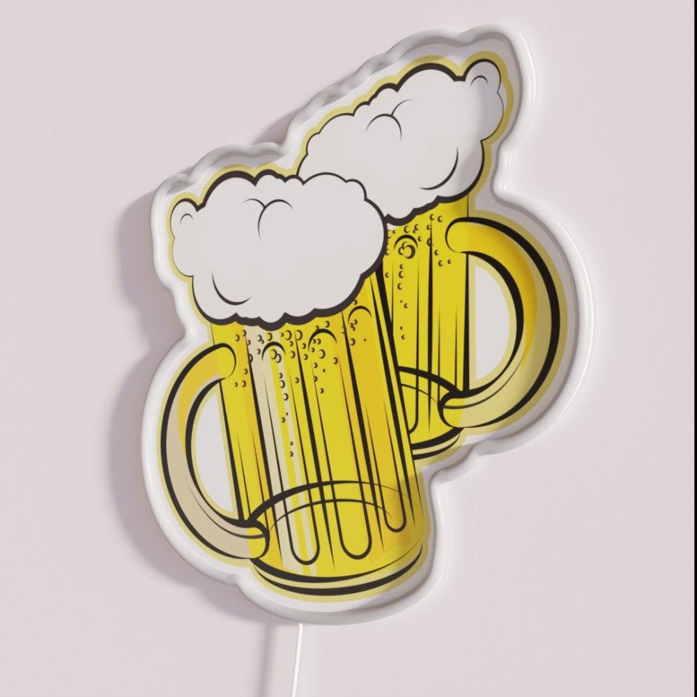 Mugs Of Beer Rgb Led Neon Sign - Neon sign mounted on wall in room