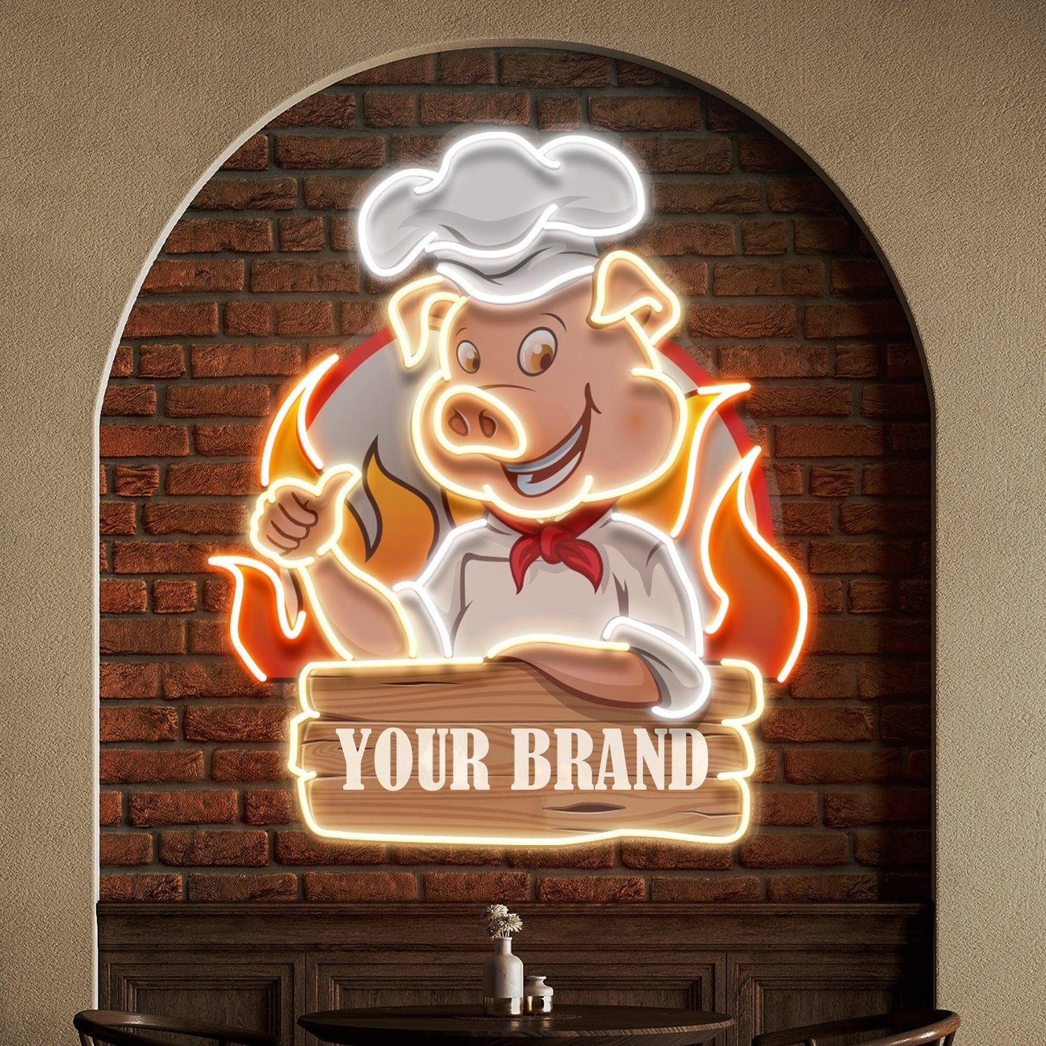 Multi-Color Cartoon Pig Chef Bbq Uv Printed Led Neon Sign Artwork For Restaurant Decor | Shineneon