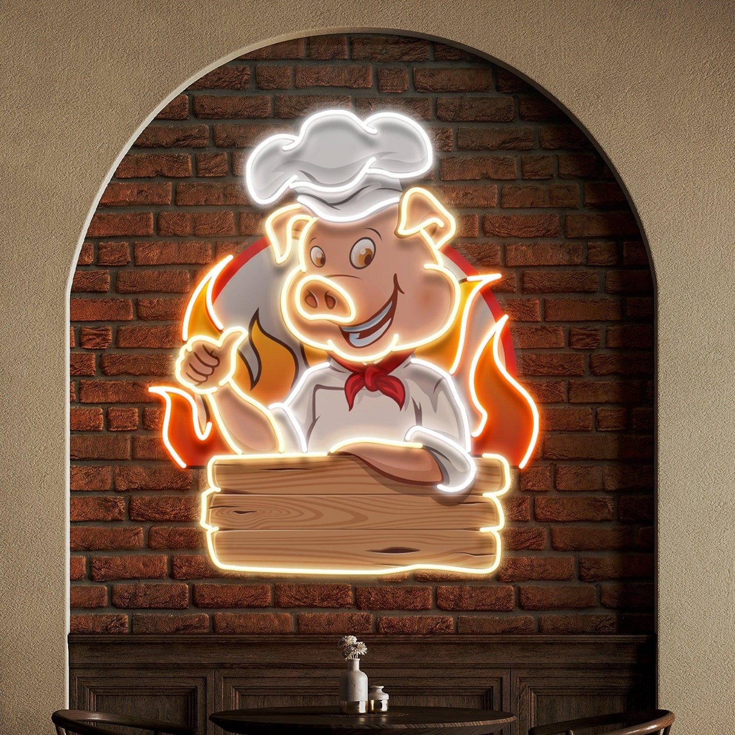 Multi-Color Cartoon Pig Chef Bbq Uv Printed Led Neon Sign Artwork For Restaurant Decor | Shineneon