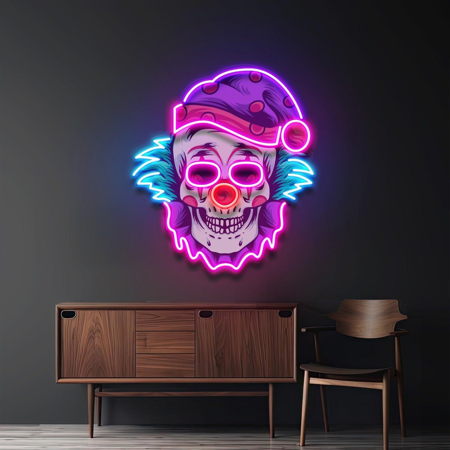 Multicolor Clown Skull Uv Printed Led Neon Sign For Trendy Indoor Decor | Shineneon