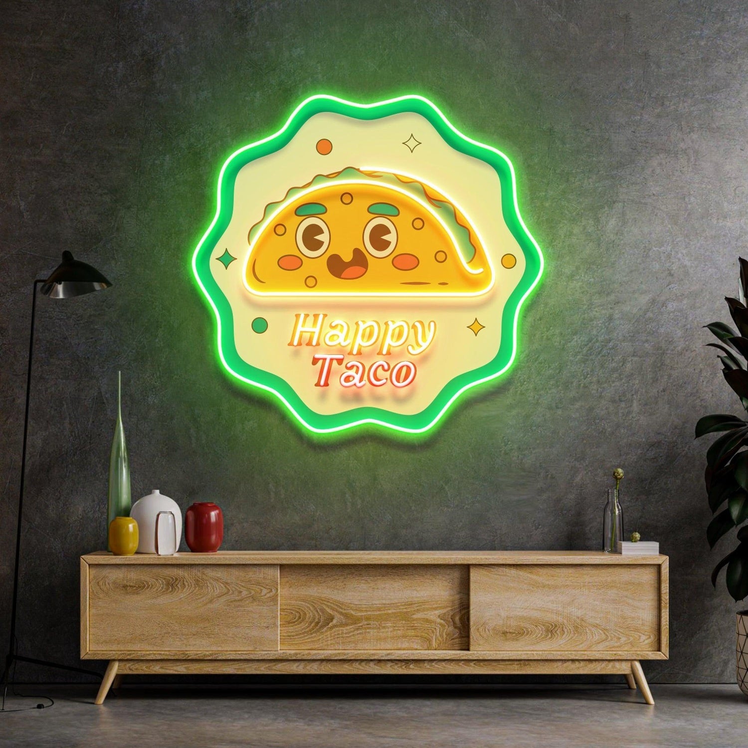 Multicolor Happy Taco Uv Printed Led Neon Sign For Indoor Decor | Shineneon