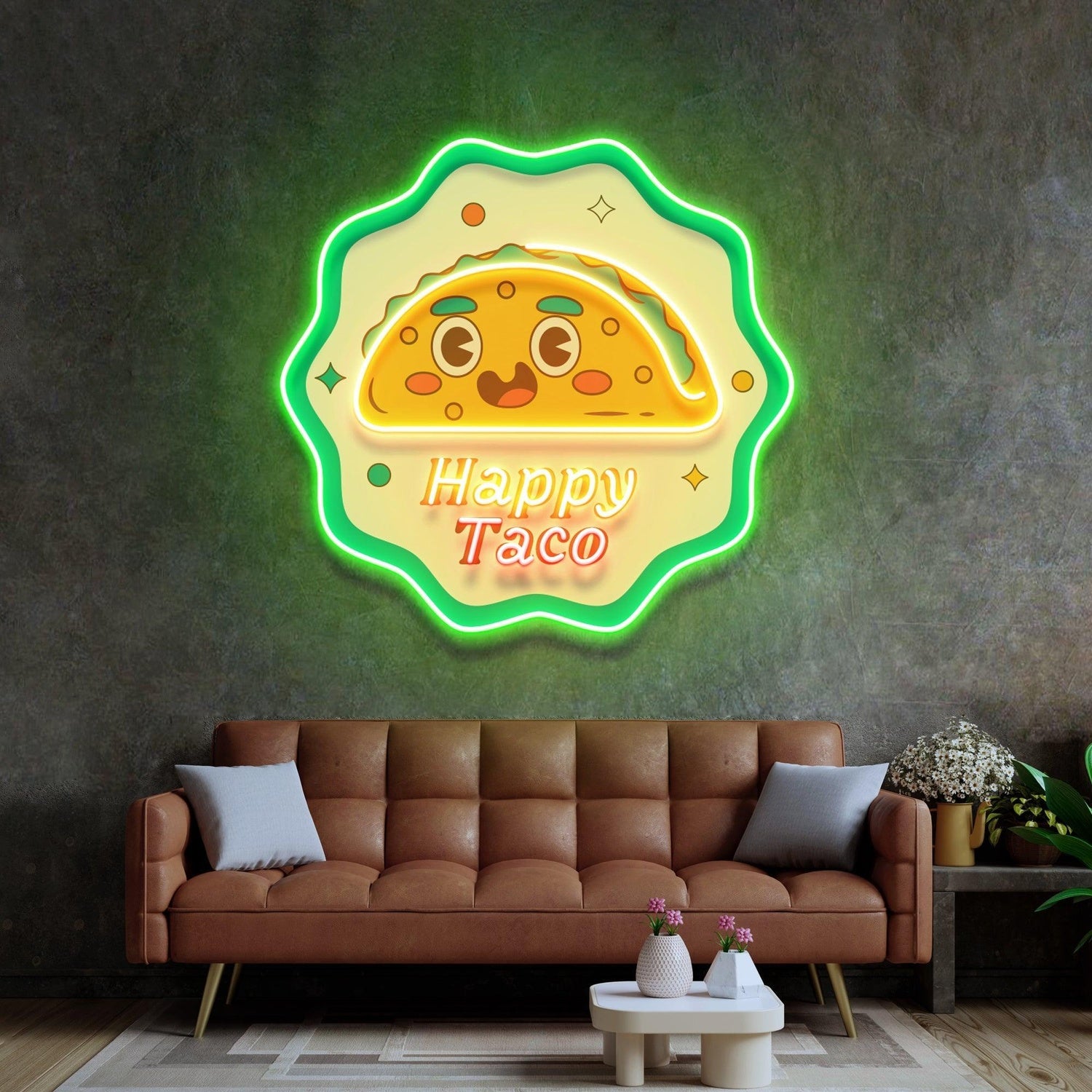Multicolor Happy Taco Uv Printed Led Neon Sign For Indoor Decor | Shineneon