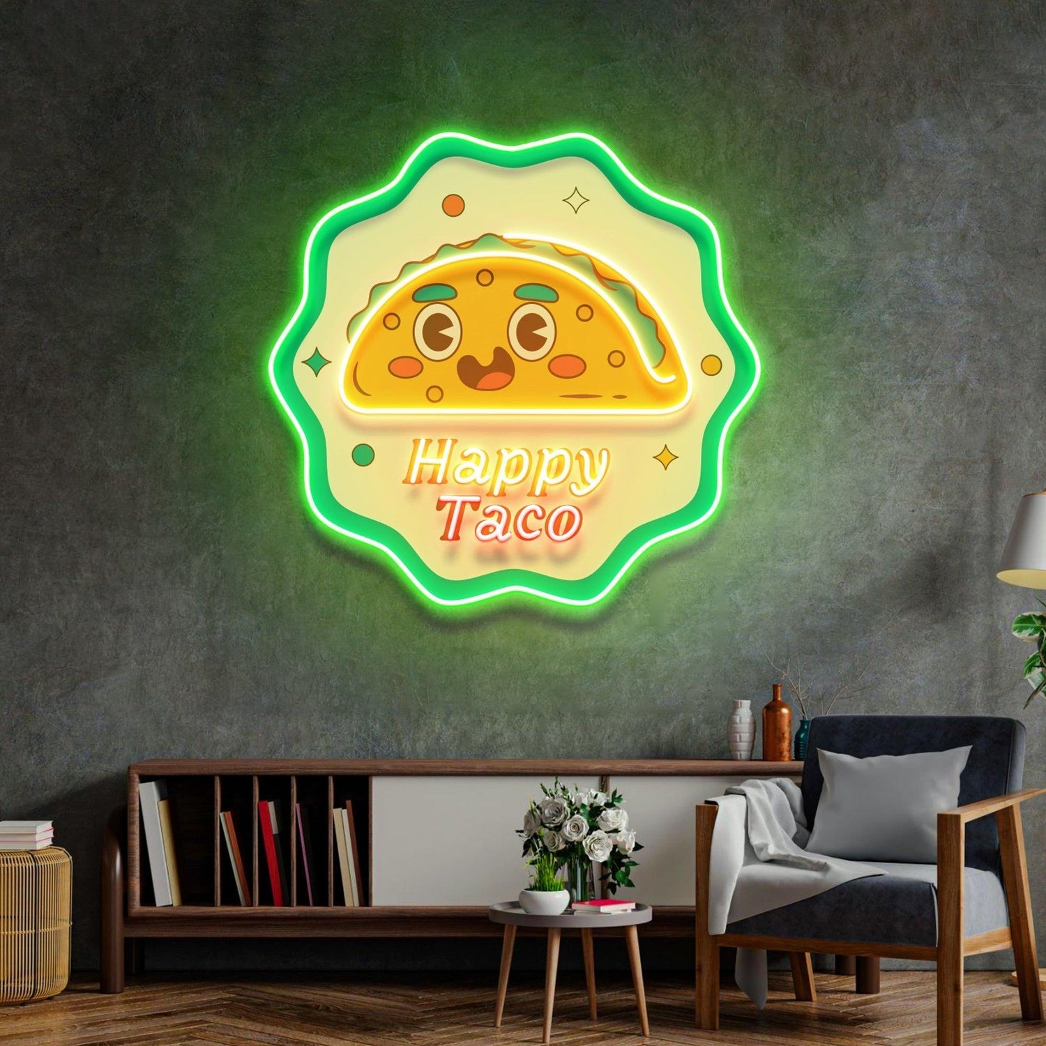 Multicolor Happy Taco Uv Printed Led Neon Sign For Indoor Decor | Shineneon