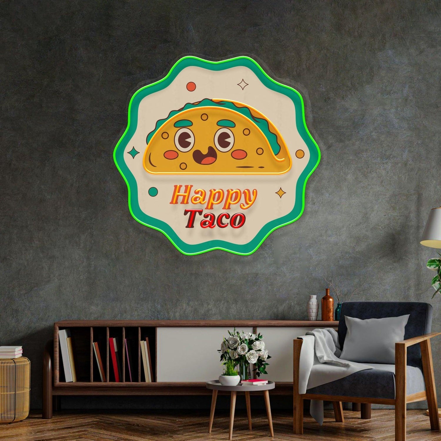 Multicolor Happy Taco Uv Printed Led Neon Sign For Indoor Decor | Shineneon