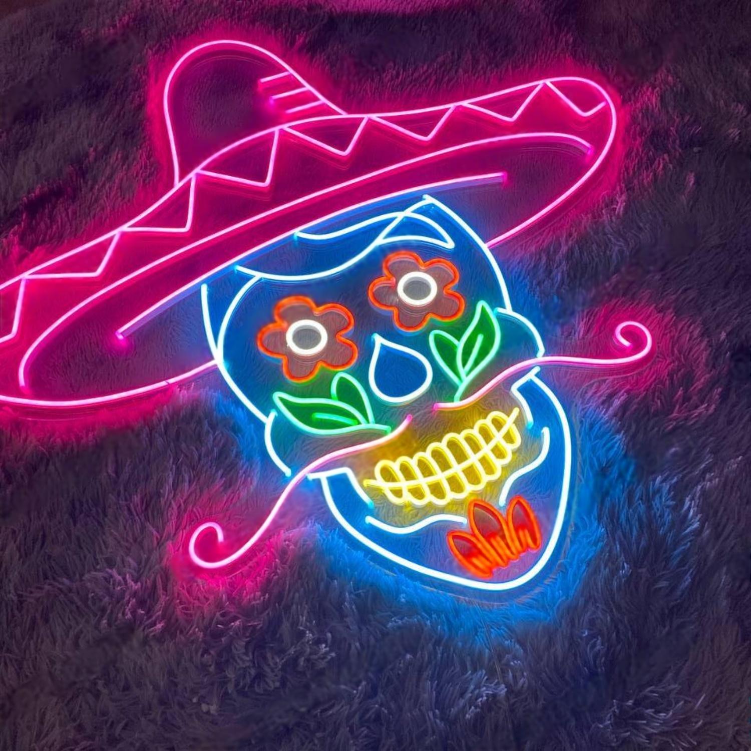 Multicolor Mexican Calavera Led Neon Sign For Dia De Los Muertos Party Decor | Shineneon